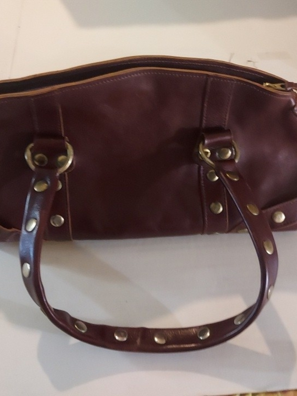Hammitt Women's Brown Leather Studded Handle Bag/Satchel Tote Gold Hardware